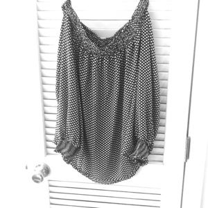 Off shoulder black and white polka dot top